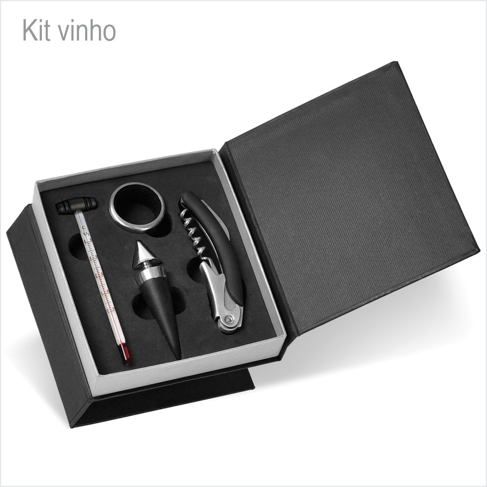 Kit Para Vinho Com Caixa Em Papelão Rígido - 5 Pçs