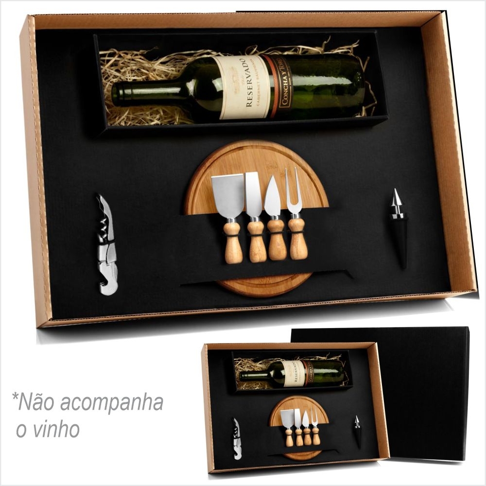 Kit para Queijo e Vinho com tábua para Queijo, Petiscos 7 peças-KT90020