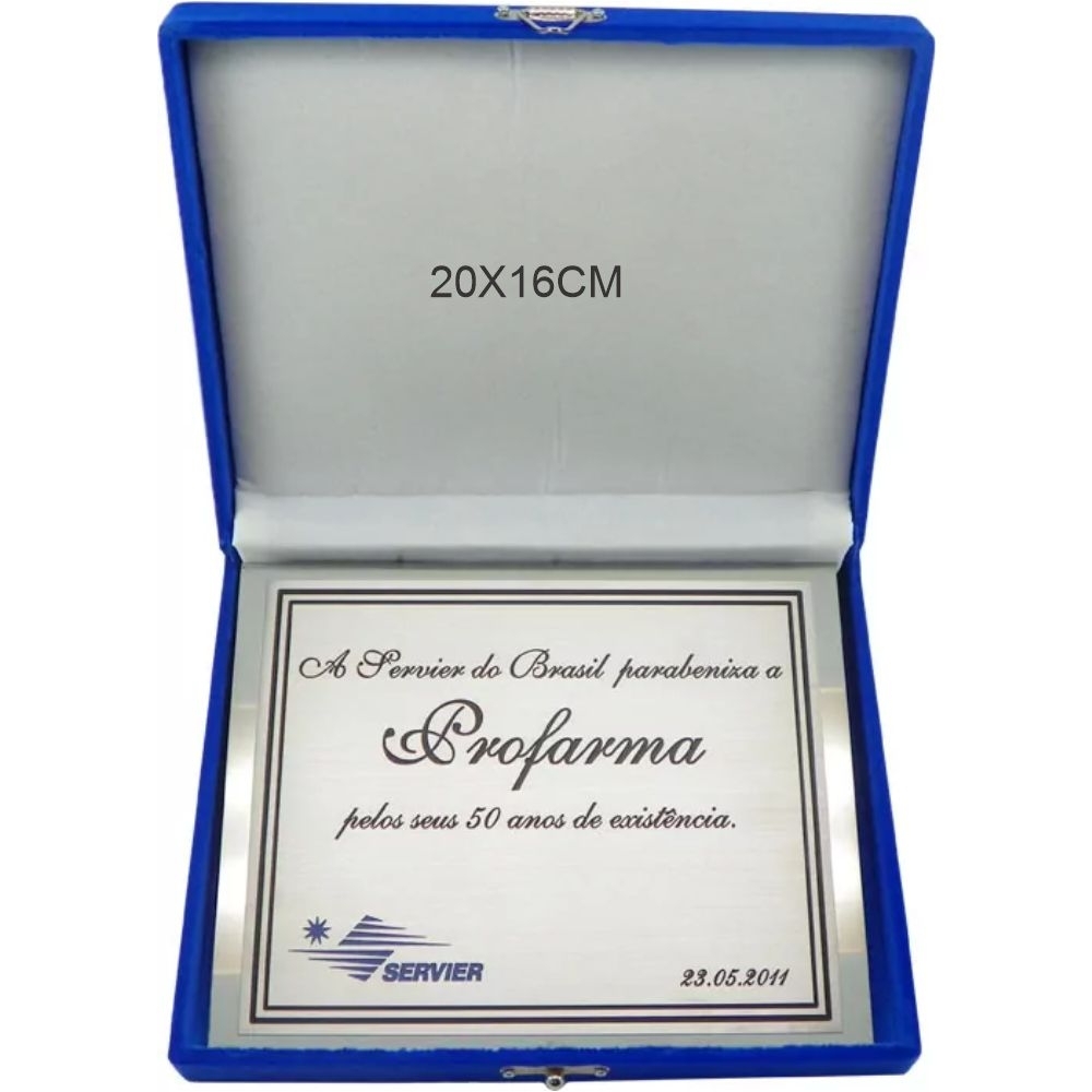 Placa comemorativa - metal com estojo madeira com veludo-PLC877